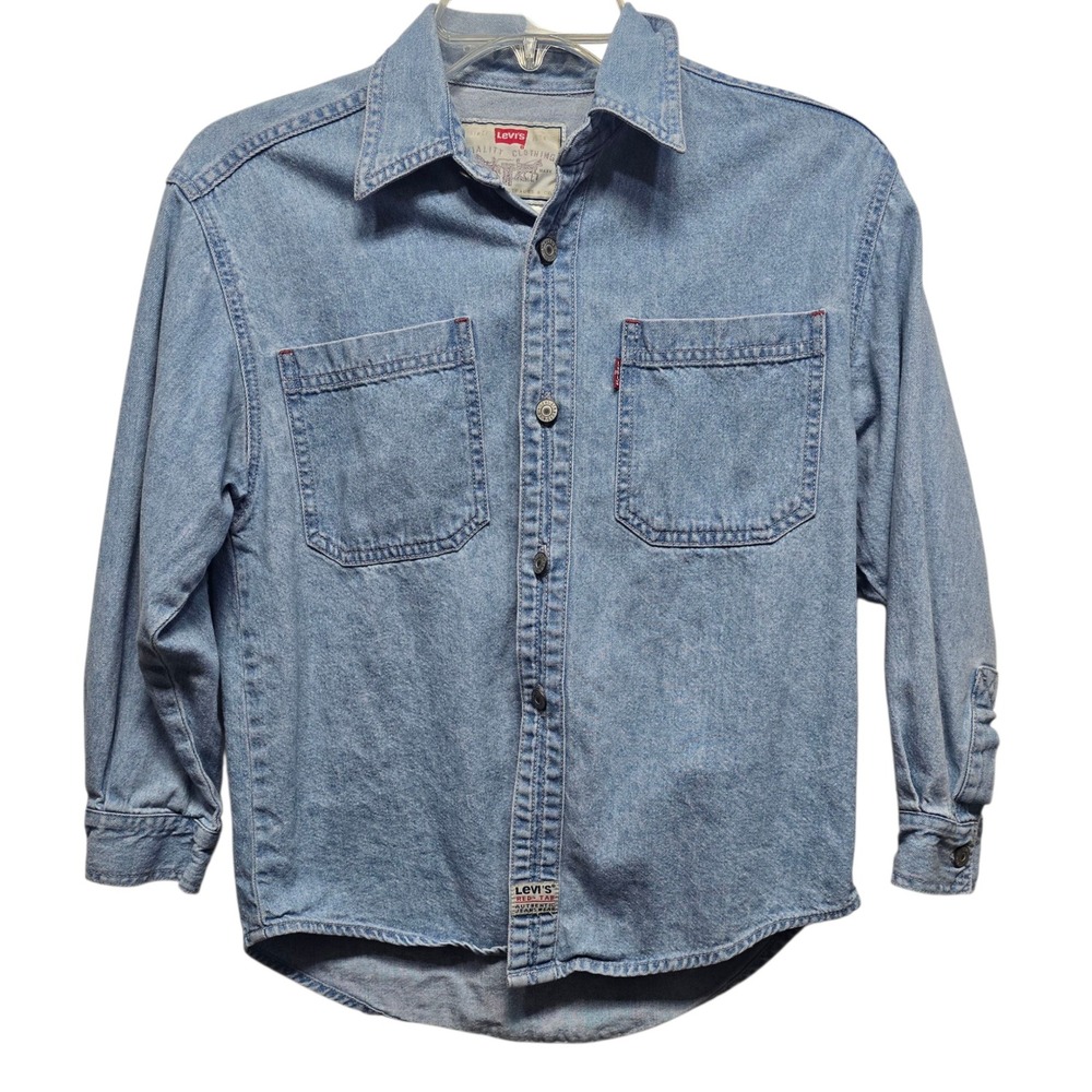 Vintage Levis Denim Shirt Button Up Long Sleeve Light Wash Sz‎ S 8-10 Red Tab